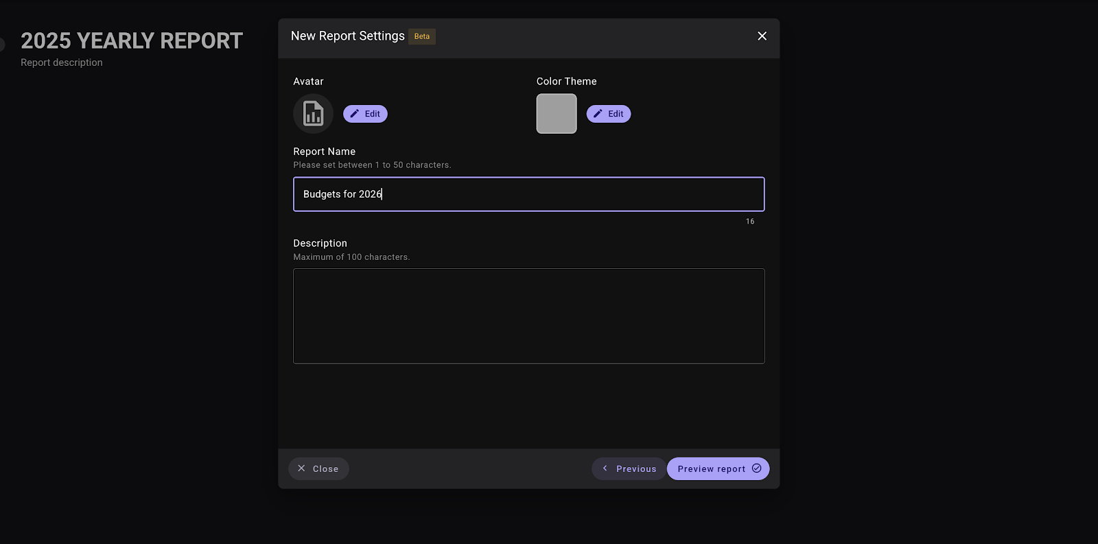 report name and description