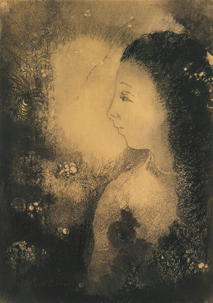 Profil De Femme Avec Fleurs circa 1890