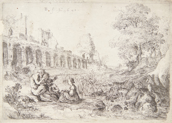 Nymfen Korsika siddende med tre satyrer 1640