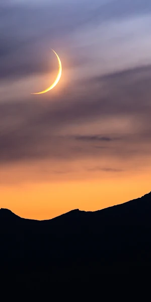 Crescent Moon, Nightscape, Silhouette, Evening Sky 4K Wallpaper Background