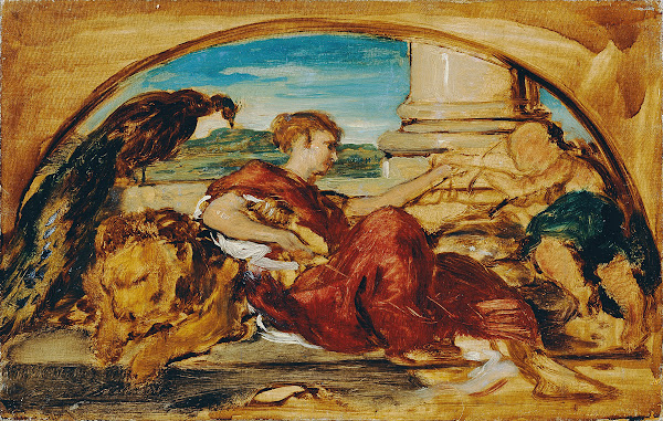 Allegorische Figur mit Löwe und Pfau 1882 1883