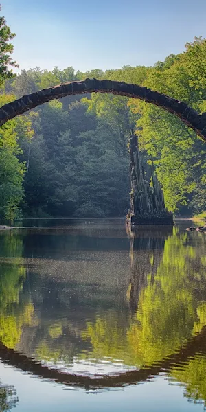 Nature, Landscape, Reflection, Symmetry, Rakotzbrücke Devil'S Bridge 5K Wallpaper Background