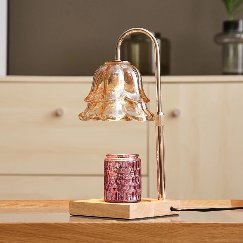 Wooden Aroma Wax Melt Lamp with Glass Insert