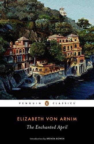 The flat front book cover for The Enchanted April