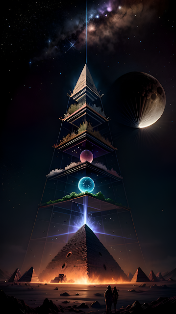 Futuristic Terraced Pyramid Structure Under Cosmic Night Sky - Free mobile Wallpaper