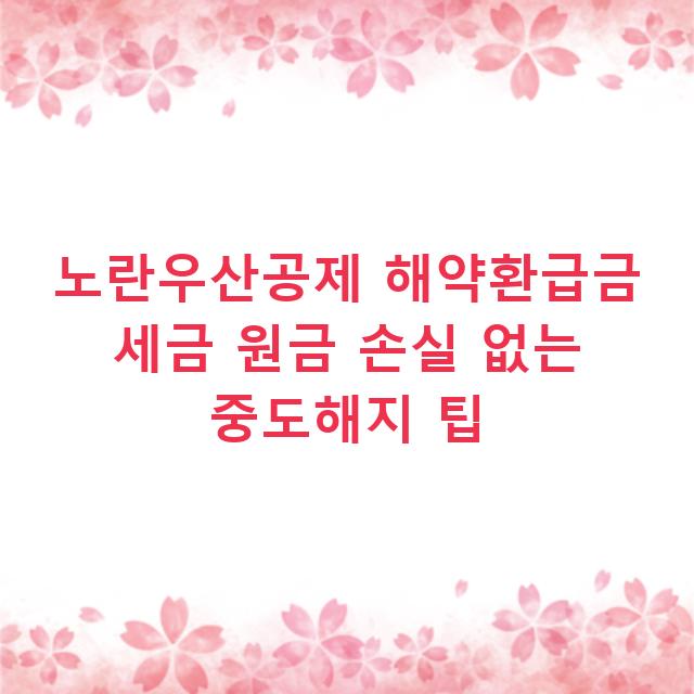 노란우산공제 해약환급금 세금 원금 손실 없는 중도해지 팁