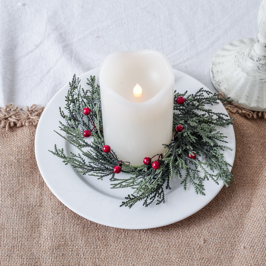 Christmas candle wreath with pine cones and red berries, 30 cm