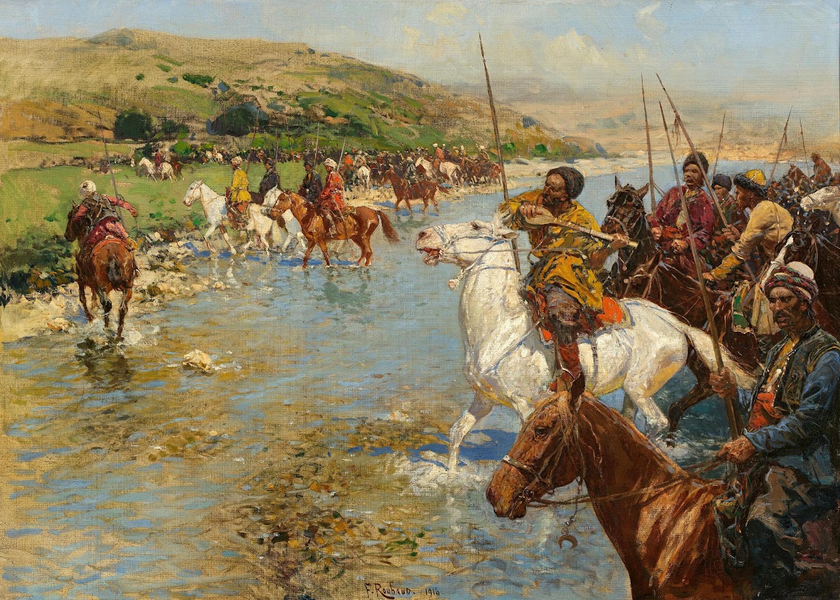 Circassian Equestrian Army During the Crossing of the River Course 1916
