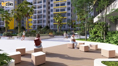 Sàn gỗ sinh hoạt cộng đồng giữa cây xanh Bcons NewSky