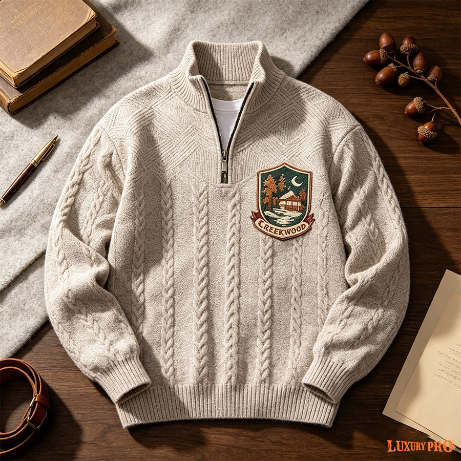 2D Spliced Jacquard Long Sleeve Sweatshirt