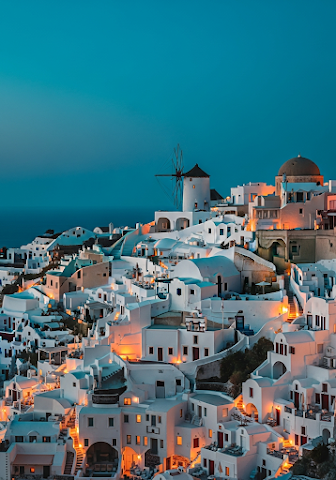 Oia Santorini Twilight Village View