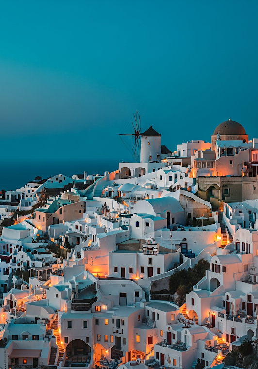 Oia Santorini Twilight Village View