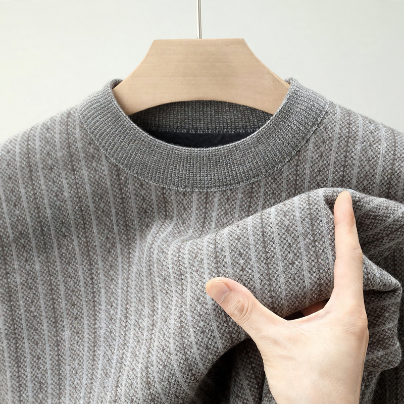 Men's pullover with stand-up collar, lined, jacquard pattern