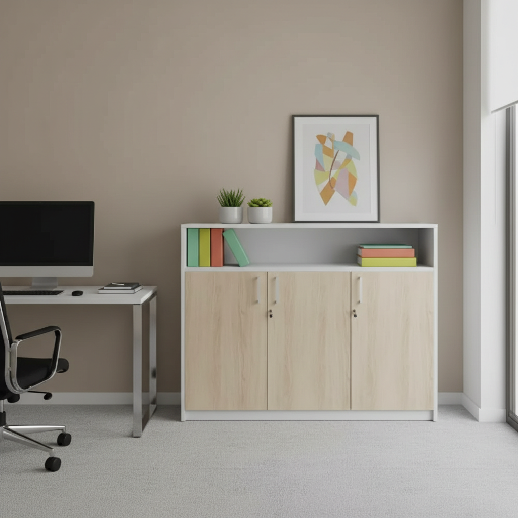 RADAR Color Three Door Cabinet With Recessed Open Top Shelf