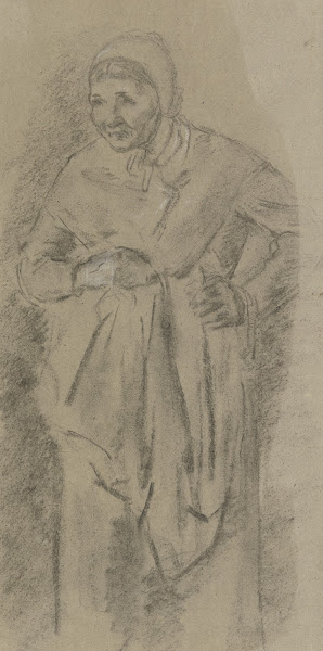 Standing old farmwoman