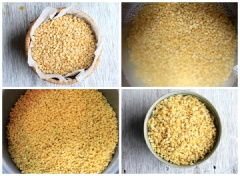 Đậu xanh, đậu đỏ ngâm rửa sạch, luộc chín và xay nhuyễn riêng từng loại.