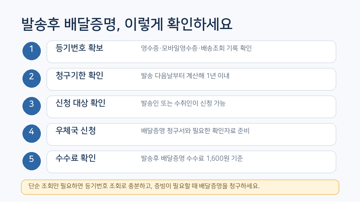 발송후 배달증명 신청
순서와 1년 청구기한, 수수료를 정리한 인포그래픽