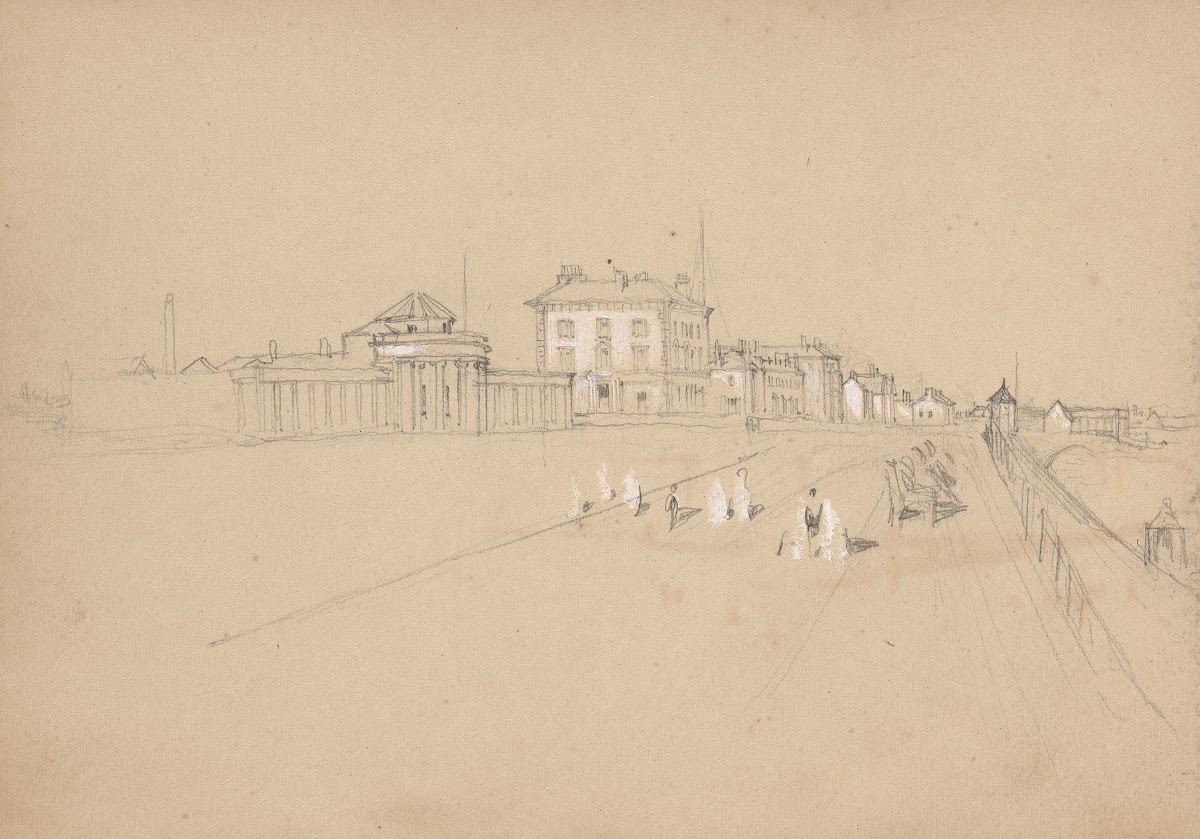Sketch of a Seaside Town with Promenade