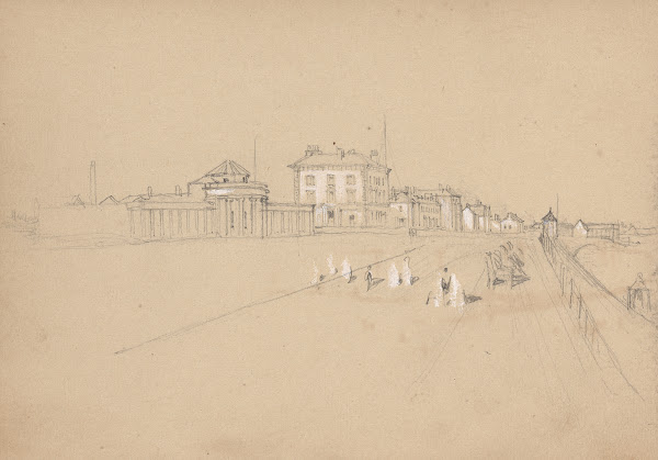 Sketch of a Seaside Town with Promenade