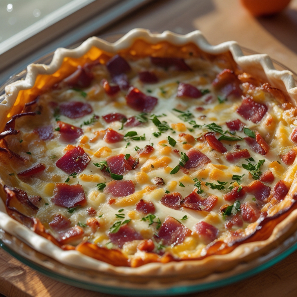 Mouthwatering Hash Brown Crust Bacon and Cheddar Quiche – Easy Homemade Brunch Recipe