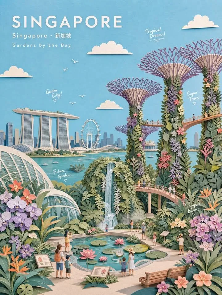 Jardín Botánico de Collage de Papel Pastel