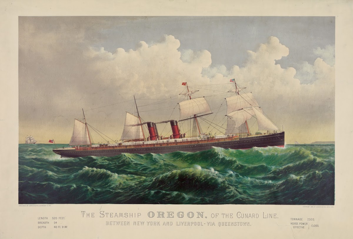 The Steamship Oregon of the Cunard Line between New York and Liverpool via Queen