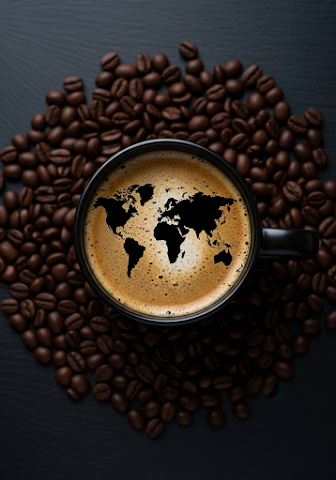 Coffee World Map Latte Art Beans