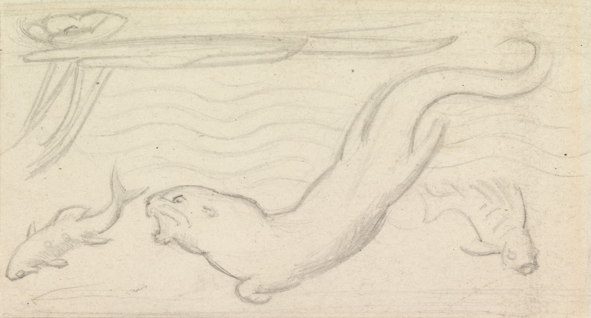 Stained Glass Study An Otter and Two Fish