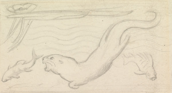 Stained Glass Study An Otter and Two Fish