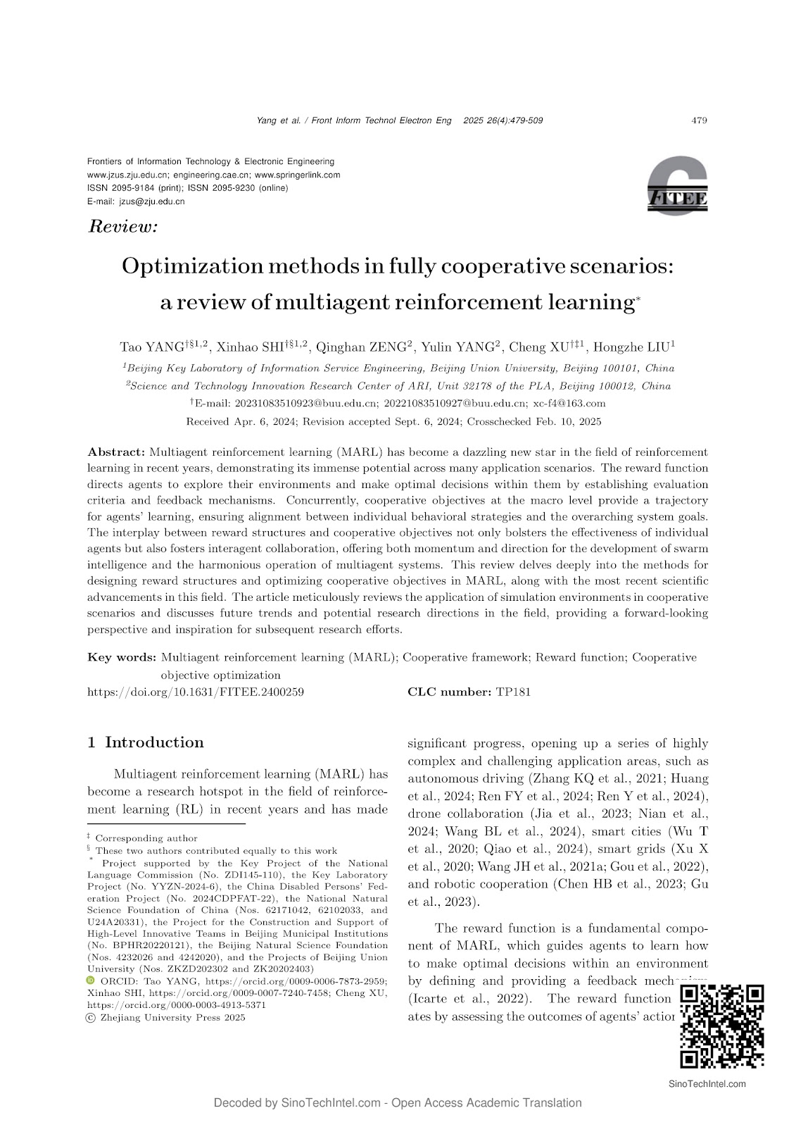 Optimization methods in fully cooperative scenarios: a review of multiagent reinforcement learning