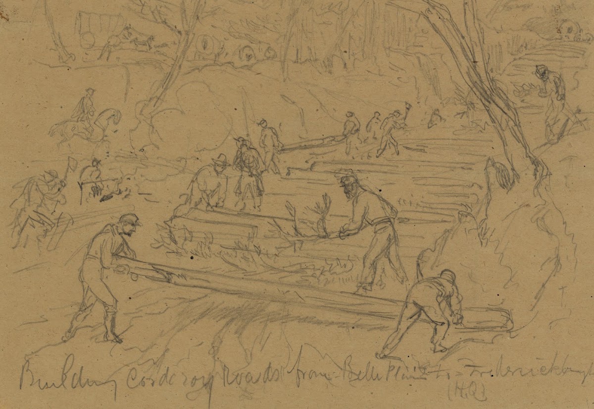 Building corderoy roads from Belle Plain to Frederickburgh HQ 1860 1865