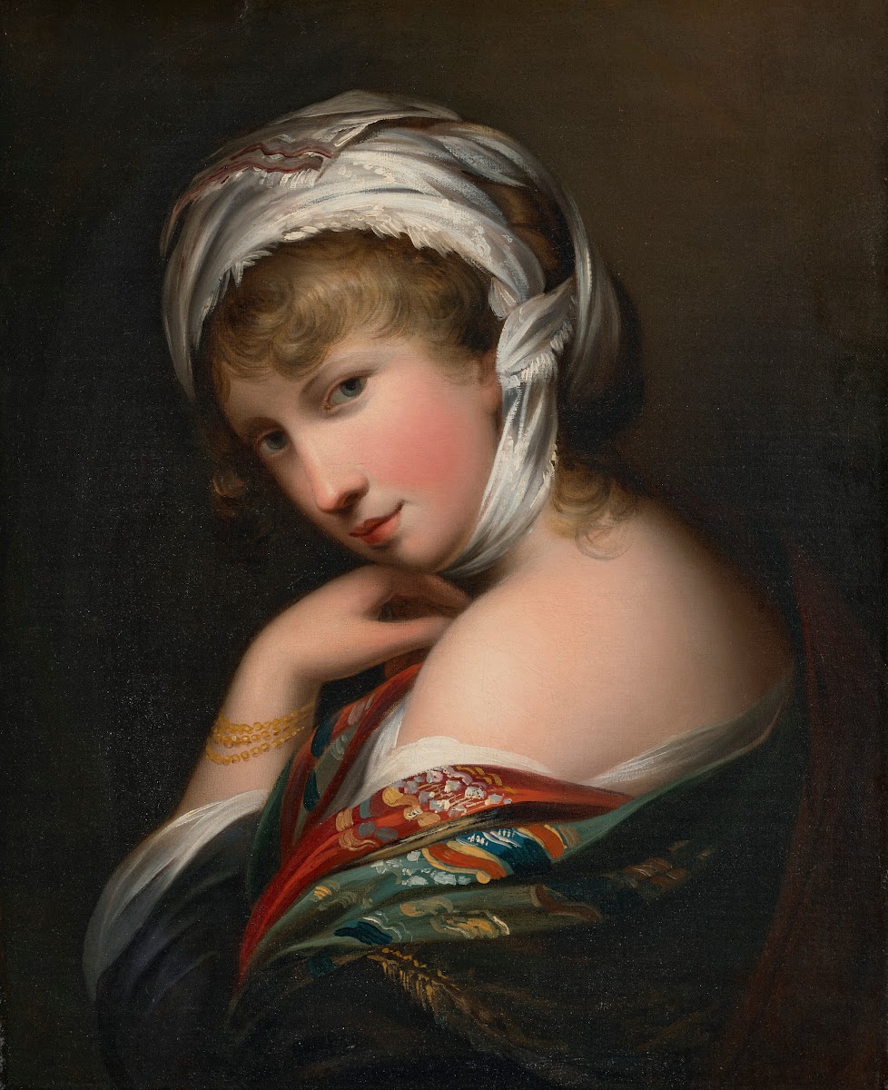 Portrait of Miss Stuart bust length in a head scarf