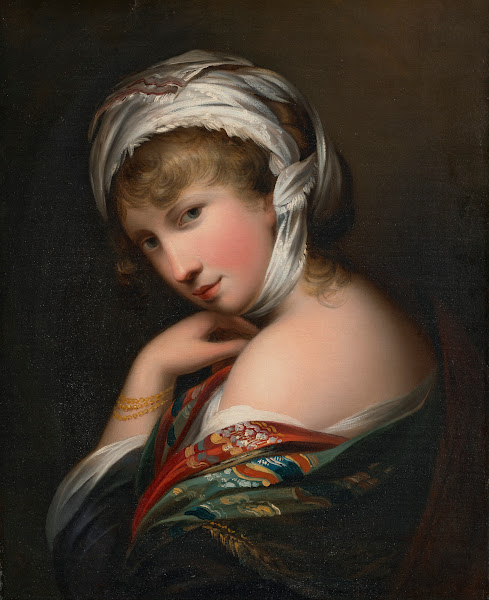 Portrait of Miss Stuart bust length in a head scarf