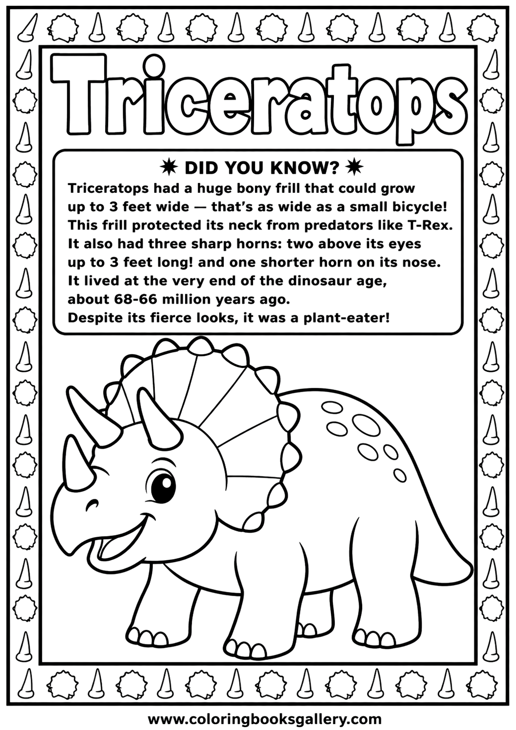 Fun Triceratops coloring page for kids – Free Printable Coloring Sheet for Kids and Adults – free coloring page for kids