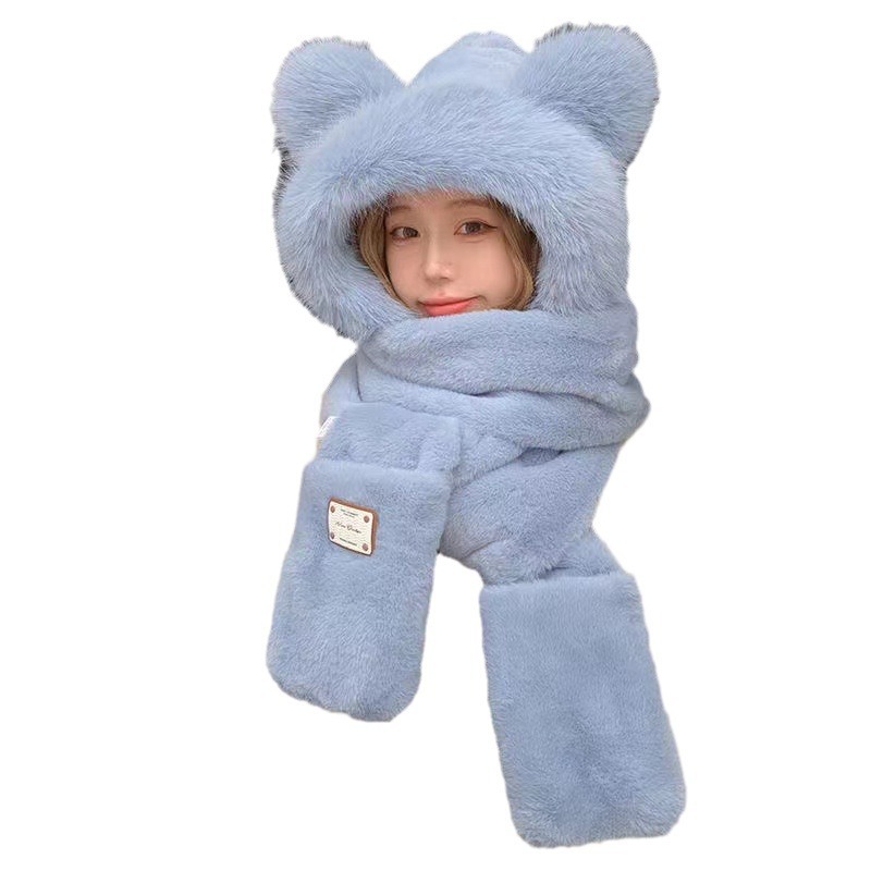 Cozy hooded set with scarf and beanie
