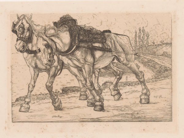 Twee jaagpaarden langs de Marne 1900