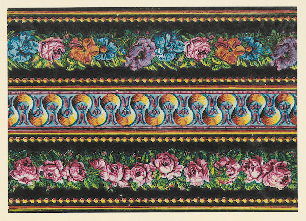 Modeldruckpapier großfigurige Musterbänder mit Blumen