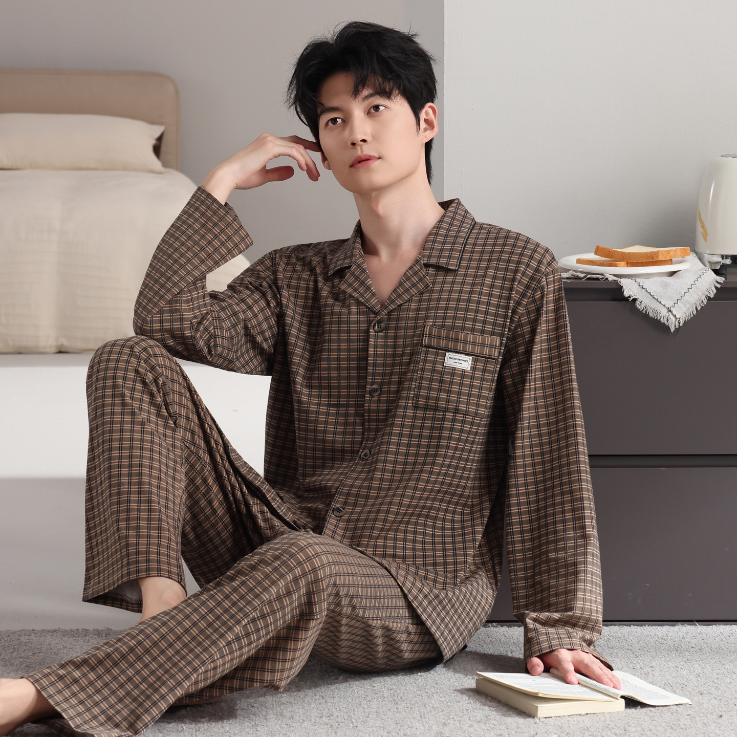 Men's Pajama Set, Plaid, Cotton, Vintage Style
