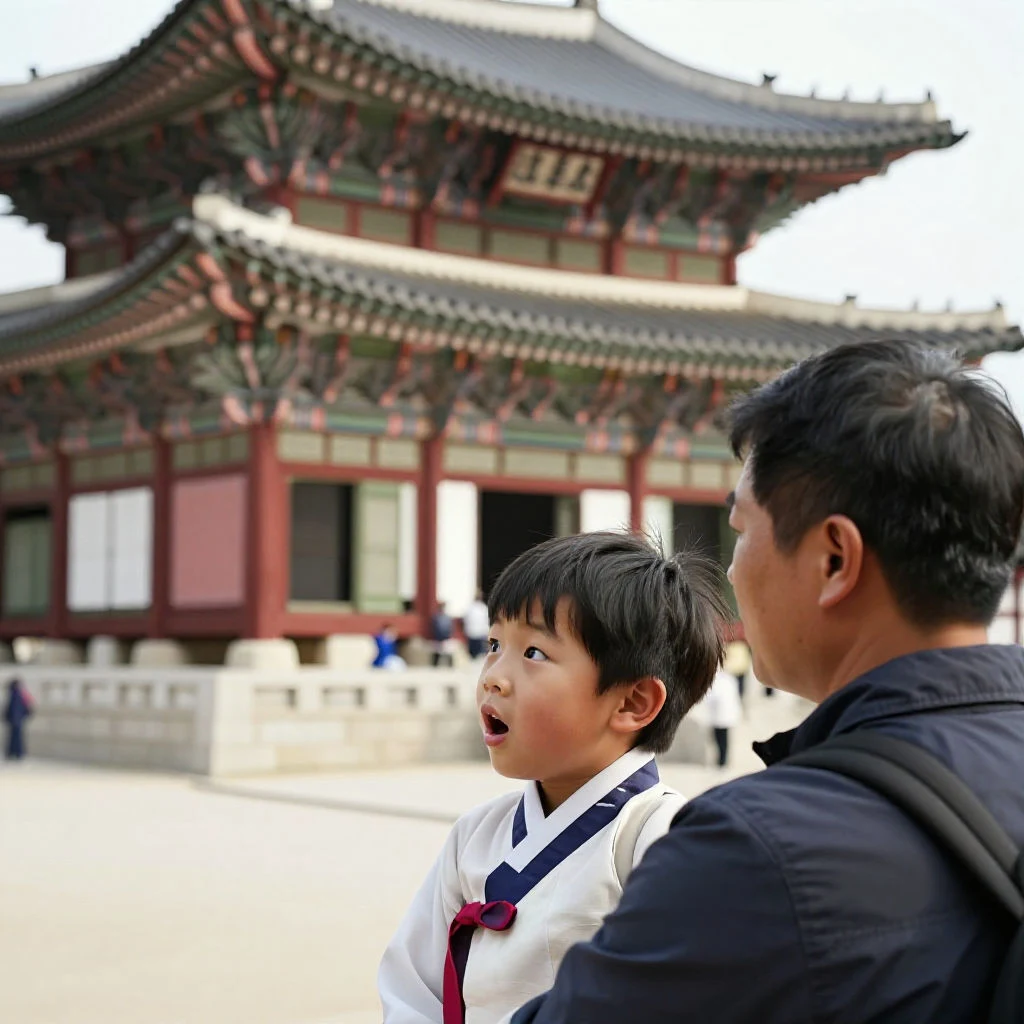 역사 유적지를 방문하여 흥미롭게 탐방하는 아이와 부모