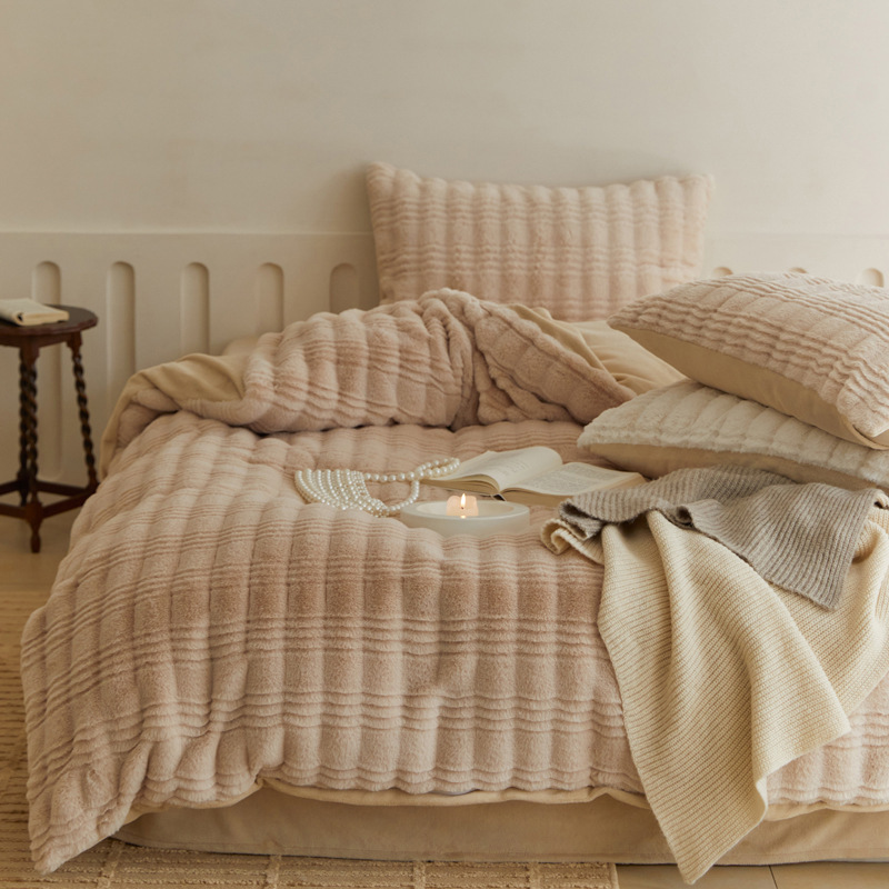 Modernes Milchfleece-Bettwäsche-Set, 4-teilig, winterwarm