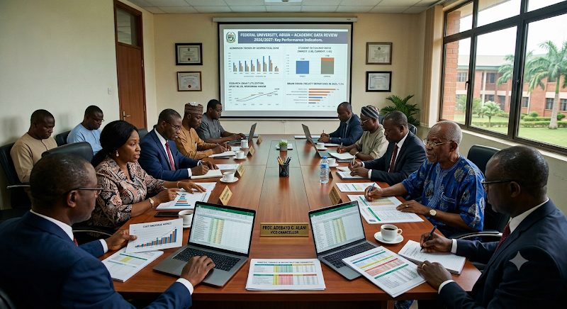 Management reviewing institutional data