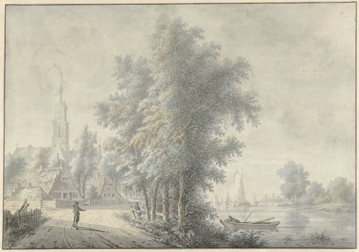 Gezicht op een dorp met kerktoren 1758   1815