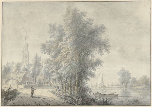Gezicht op een dorp met kerktoren 1758   1815