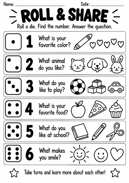 Roll and Share Worksheet