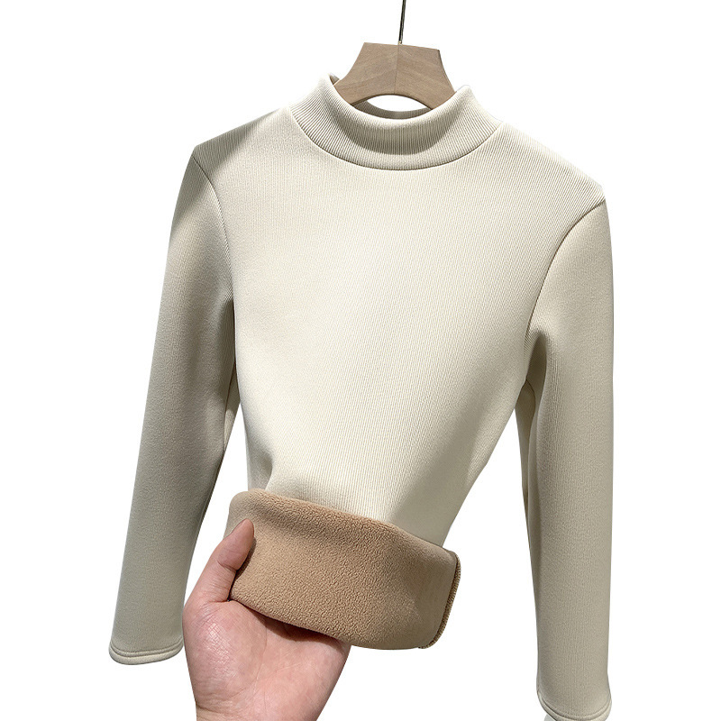 Women's knit shirt with standing collar, insulated
