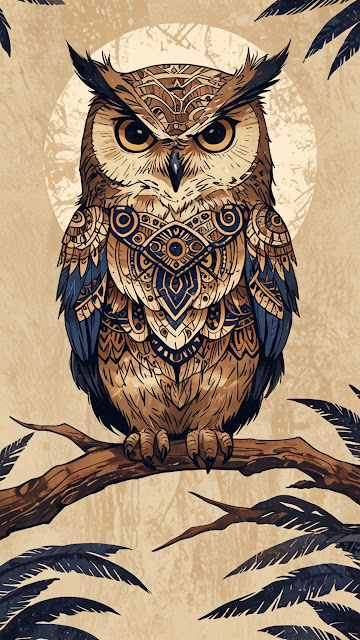 Ornate Owl with Intricate Mandala Patterns - Free mobile Wallpaper