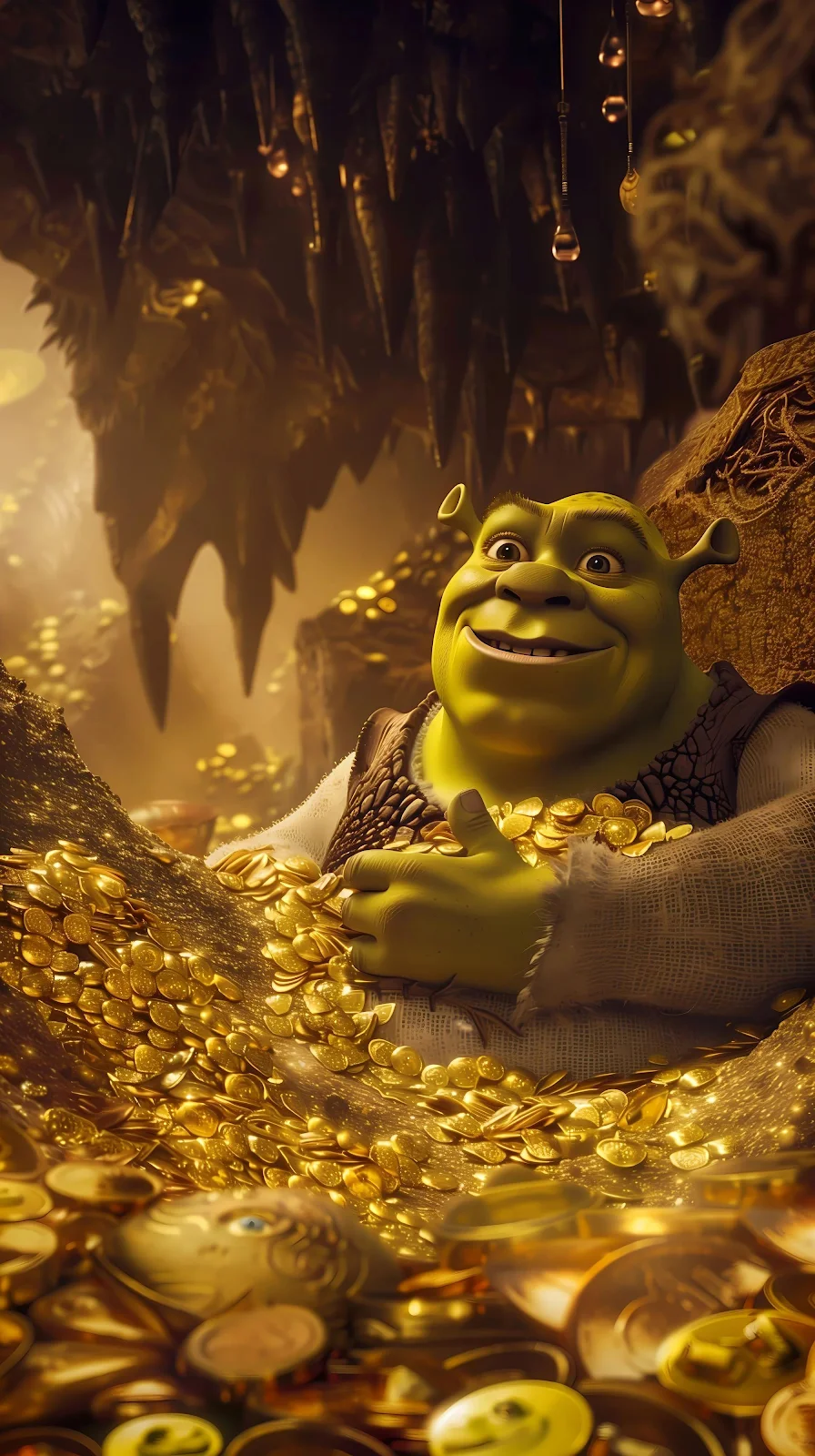 Shrek in the Treasure Cave - Digital Art 4K iPhone Wallpaper (2240x4000)