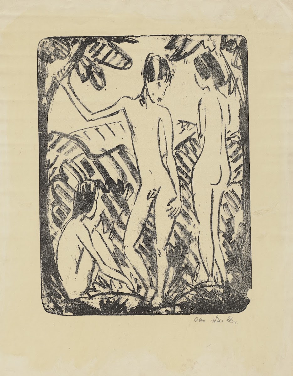 Stehender Knabe und zwei Mädchen I ca 1914