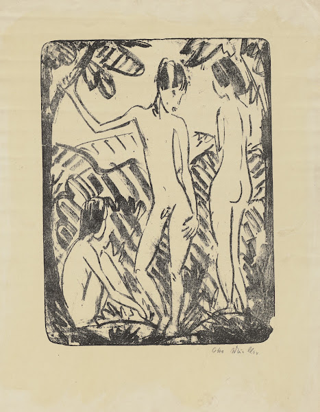 Stehender Knabe und zwei Mädchen I ca 1914