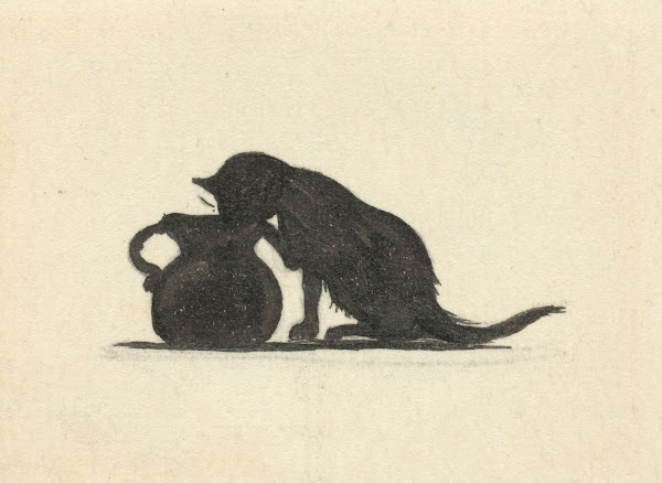 Silhouet Van Kat Die Uit Een Kan Drinkt 1884   1917